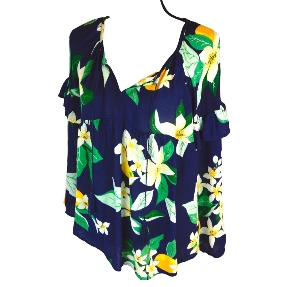 Old Navy Long Sleeve Orange Blossom Print Rayon‎ Swing Top, Medium